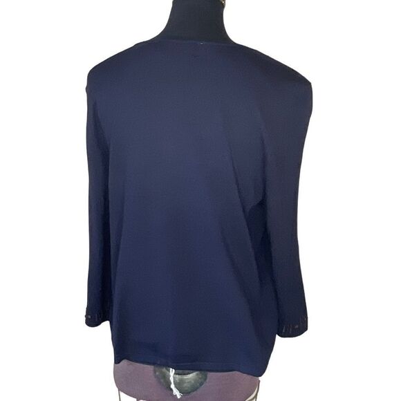 Alfred Dunner Navy Blue Cardigan Sweater Amber Beading Petite Size PM - Picture 14 of 16